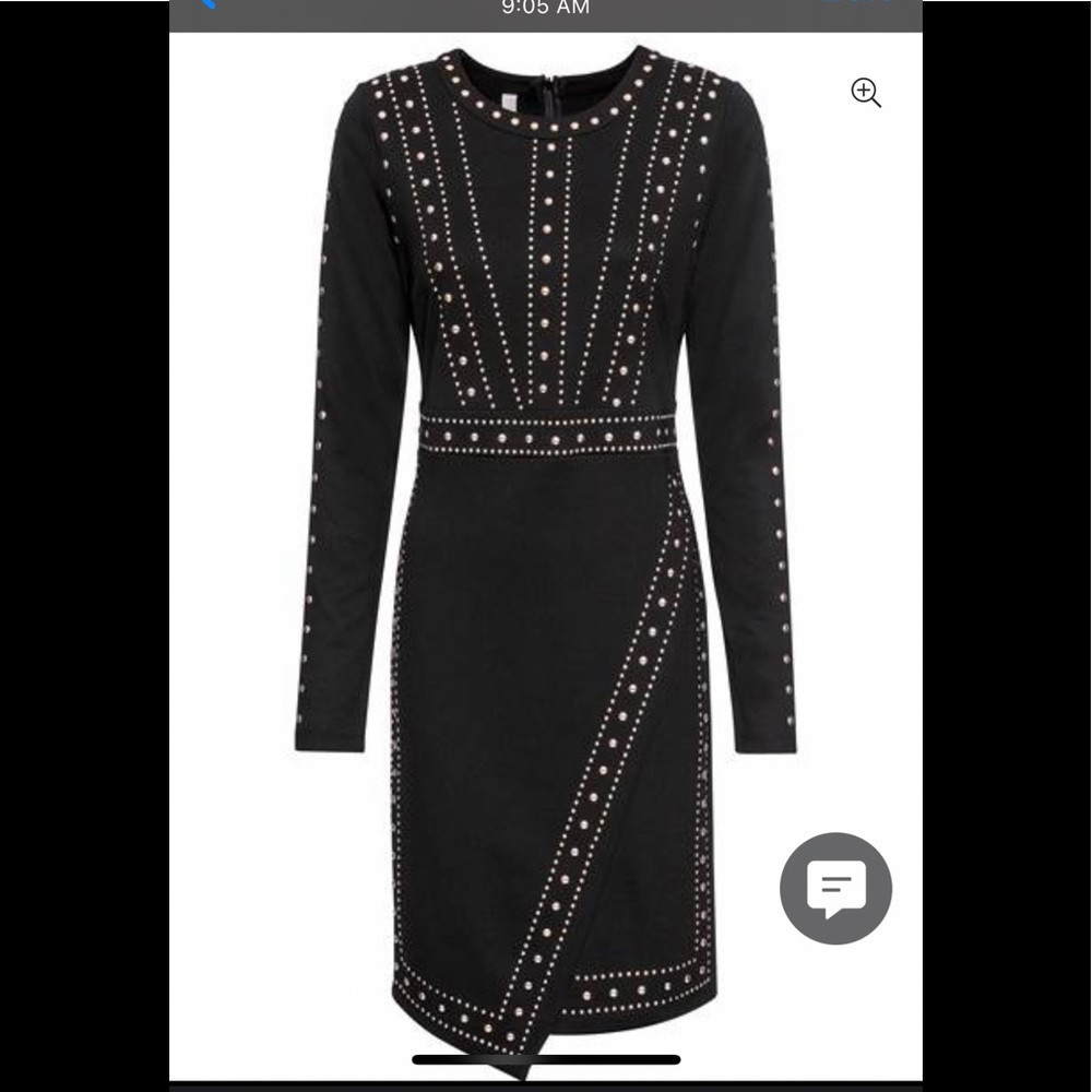 New Embellished Black Faux Wrap Dress